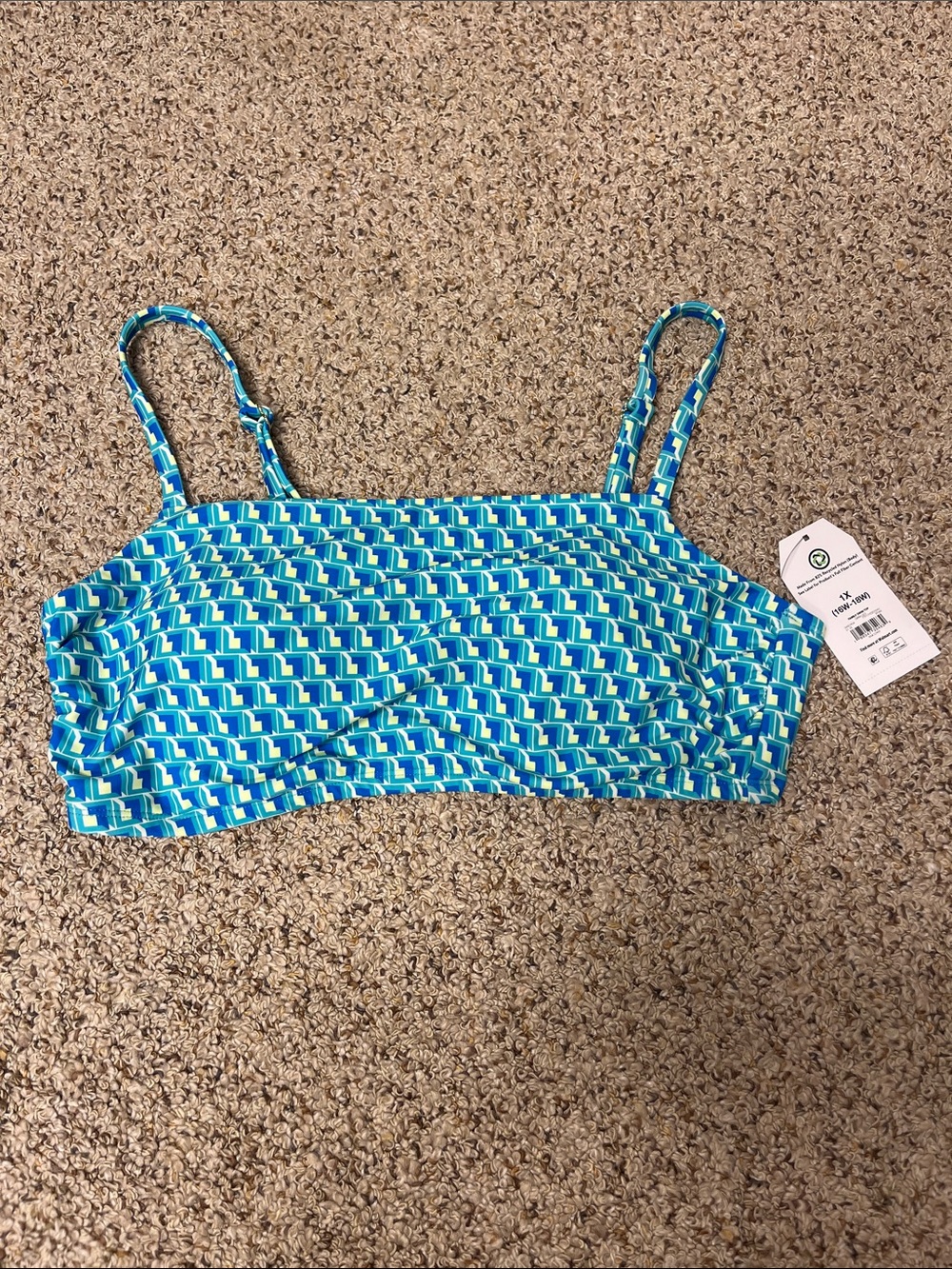 Time and Tru Blue and Aqua Geo-Print Girls Swim Bikini Top